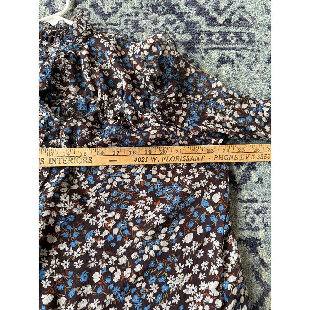 Mango Brown Blue & White Floral Ruffled Long Sleeve Blouse Preppy Summer | Sz 4 - Picture 12 of 12